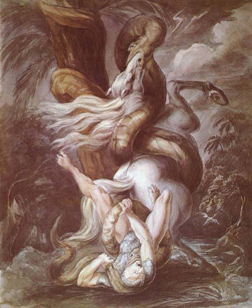 Henry Fuseli Horseman attacked by a giant snake France oil painting art